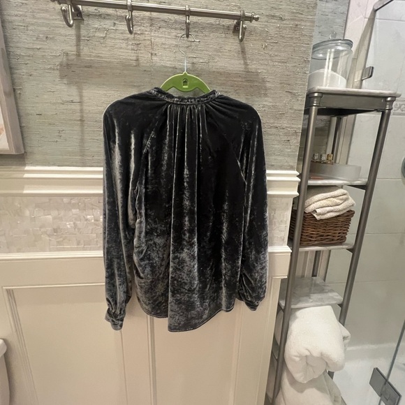 Small Anthropologie pilcro velvet femme button down collarless shirt grey gray - Picture 13 of 14